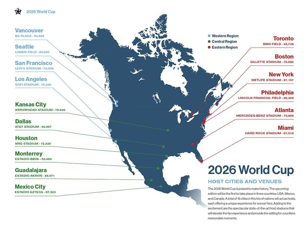 Mapa stadionů MS 2026